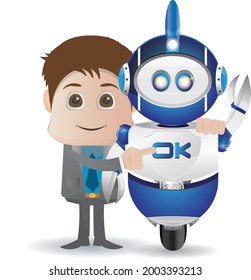 cartoon scientist and robot creation cartoon illustration