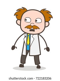 Cartoon Scientist Scared Face Vector Illustration