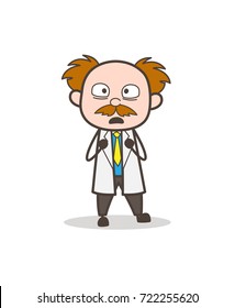 Cartoon Scientist Scared Facial Expression Vector Illustration