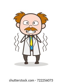 Cartoon Scientist Shivering in Fear Vector Illustration