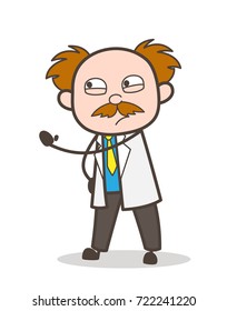 Cartoon Scientist Showing Slap in Aggression Vector Illustration