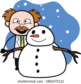 Cartoon Scientist with snowman Vector Illustration Design