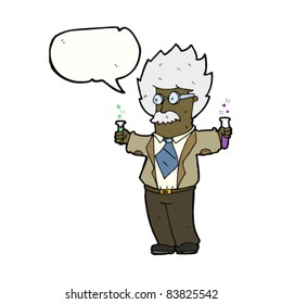 cartoon scientist with speech bubble
