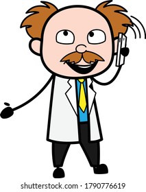 Científico de dibujos animados hablando en Ilustración de diseño de teléfonos celulares