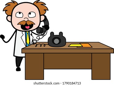 Cartoon Scientist talking on phone