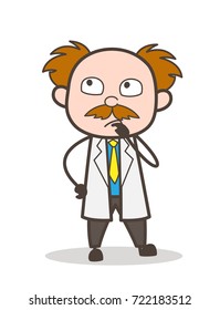 Cartoon Scientist Thinking Expression Vector Illustration