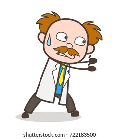 Cartoon Scientist Trying to Pull Vector Illustration