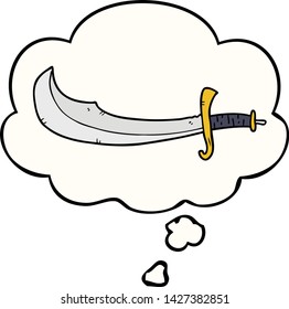 cartoon scimitar with thought bubble