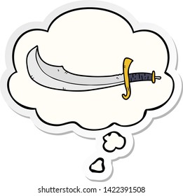 cartoon scimitar with thought bubble as a printed sticker