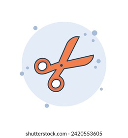 Cartoon scissor vector illustration. Shear on bubbles background. Snip sign concept.