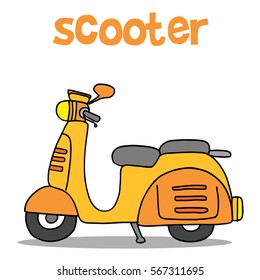 Cartoon of scooter with hand draw vector illustration