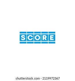 cartoon score logo text.  Vector Score cartoon illustration with blue colors box inside.  for games, contests, exams