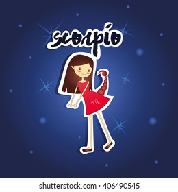 cartoon Scorpio girl on starry night background