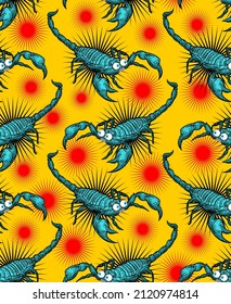 Cartoon Scorpion pattern seamless. crazy linear terrestrial arachnid background. Vector texture