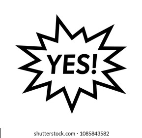 Cartoon scream speech bubble / balloon with the word "YES" line art vector icon for comic apps and websites