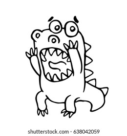 Cartoon screaming dragon. Vector illustration. Funny cute scared character.