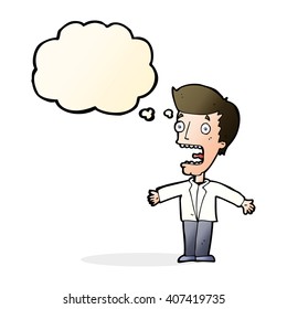 caricatura gritando a un hombre con burbuja de pensamiento