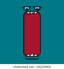 Cartoon screaming monster face in pixel art style. Halloween monster with big mouth.