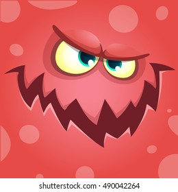 Cartoon screaming monster face. Vector Halloween red angry monster avatar 