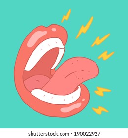 cartoon screaming mouth (lips and teeth) vector illustration, hand drawn