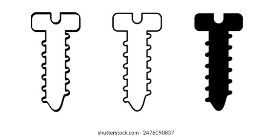 Cartoon screw for screwdriver set. Construction screws. Screwdrivers tools. Repair and renovation concept. Self drilling screw or self-tapping screw. For service toolbox or toolkit. Hand tool. 