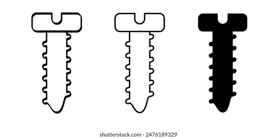 Cartoon screw for screwdriver set. Construction screws. Screwdrivers tools. Repair and renovation concept. Self drilling screw or self-tapping screw. For service toolbox or toolkit. Hand tool. 