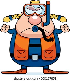 A cartoon scuba diver with an angry expression.