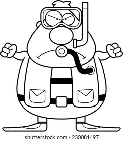 A cartoon scuba diver with an angry expression.
