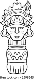 Cartoon Sculpture with head  Ancient deity. Vector native idol for Coloring Page or Book for Kids and Adults