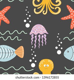 Cartoon Sea Animal Pattern Vector Illustration