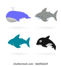 Cartoon sea animals isolated on white for wildlife or mascot design