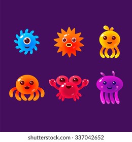 Cartoon Sea Animals, Marine Life Colorful Vector Illustration Set