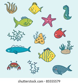 cartoon sea animals set