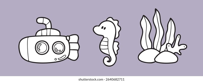 Cartoon sea, sea animals, underwater, summer picture elements, illustration