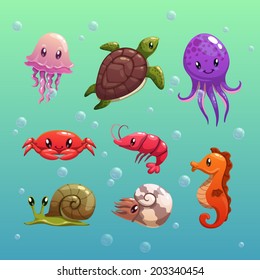 Cartoon sea animals, vector