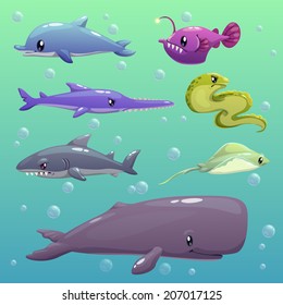 Cartoon sea animals, vector