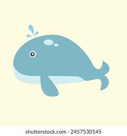 Cartoon sea blue whale. Pelagia. Vector illustration.