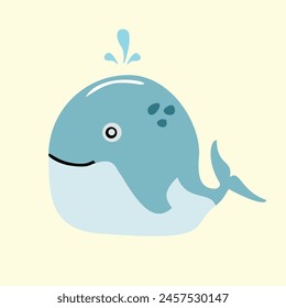 Cartoon sea blue whale. Pelagia. Vector illustration.