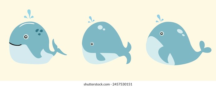 Cartoon sea blue whale. Pelagia. Vector illustration.