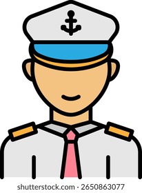 Cartoon Sea Captain with Anchor Hat Icon