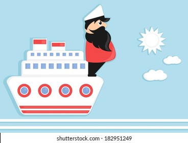 cartoon sea captain on a boat