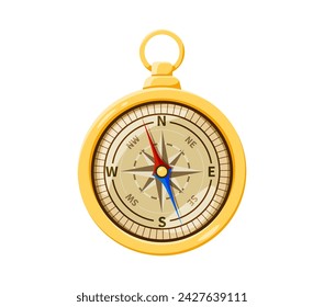 Cartoon sea compass. Isolated vector ancient pirate navigation item, reveals nautical symbols and wind rose with directions and arrow. Vintage captain tool for maritime travel, adventure game asset