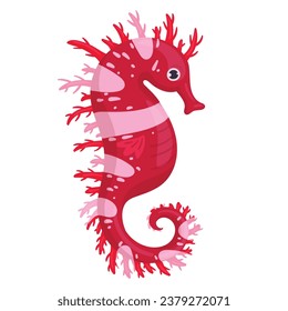 Cartoon sea dragon. Сute underwater seahorse, ocean fauna animal flat vector illustration. Tropical fauna seahorse