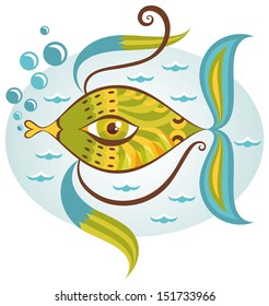 Cartoon sea fish. Baby vector illustration