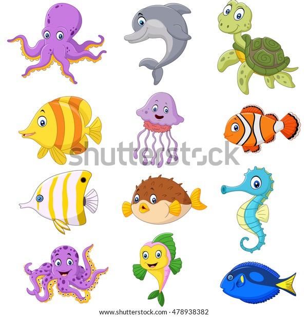 Cartoon Sea Life Collection Stock Vector (Royalty Free) 478938382