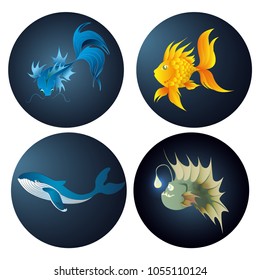 Cartoon sea life collection. Vector illustration 