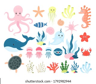 Cartoon Sea Life Marine Oceanic Fauna Stock Vector (Royalty Free ...