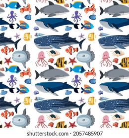 Cartoon Sea Life Seamless Pattern with Sea Animals illustration