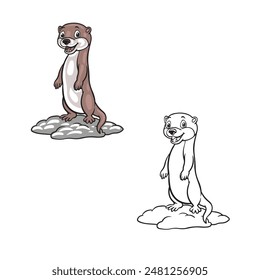 Cartoon sea otter drawing with line art style. Simple design outline style. Easy to edit. Vector illustration