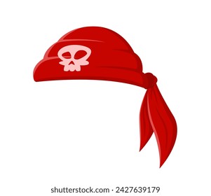 Cartoon sea pirate bandana, red corsair textile headwear with skull emblem. Isolated vector sailor head scarf, vintage rover handkerchief, filibuster costume signifies swashbuckling buccaneer spirit svg